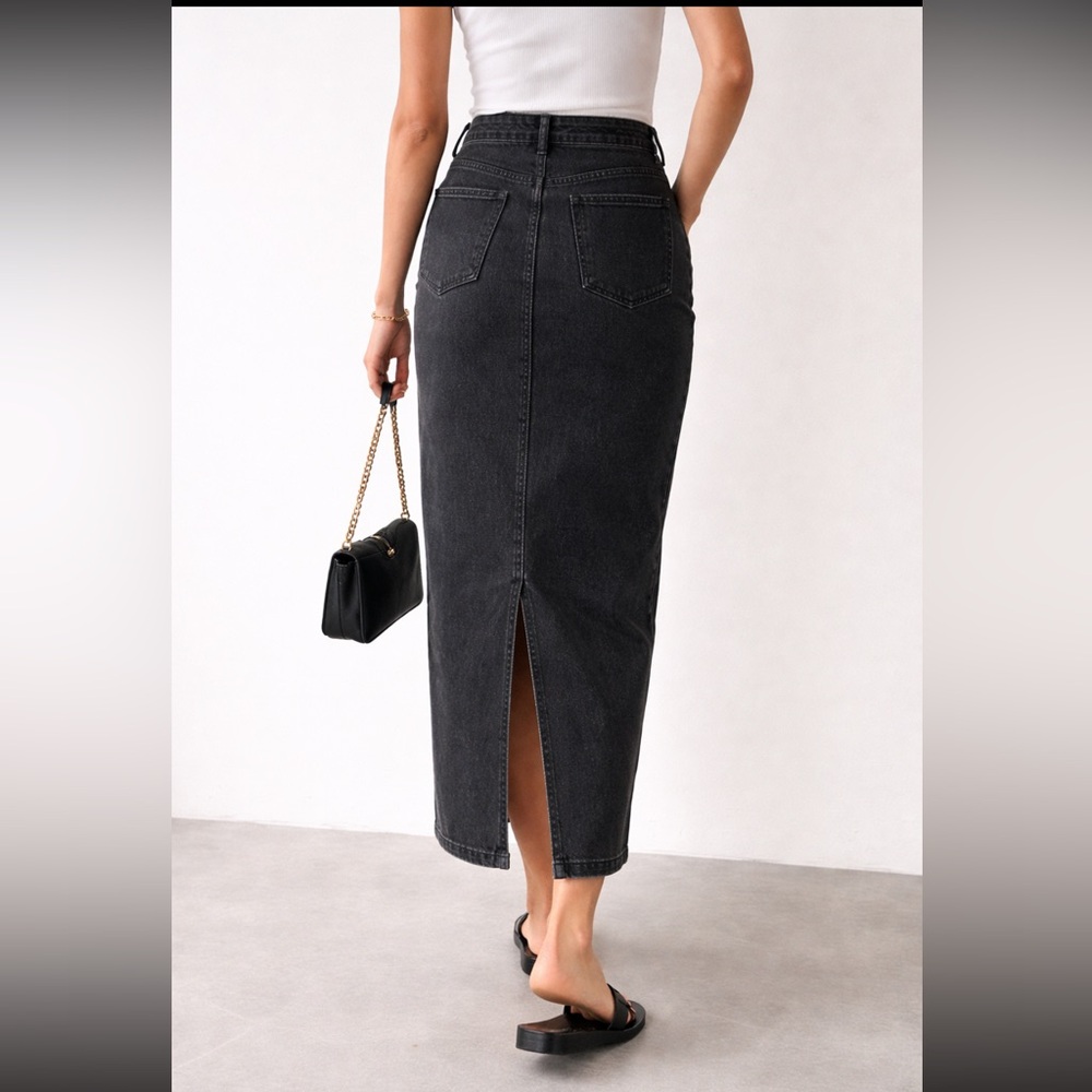 Esprit Black Denim Maxi Skirt High Waisted Stretch Pencil Skirt Size 26 - Picture 11 of 11